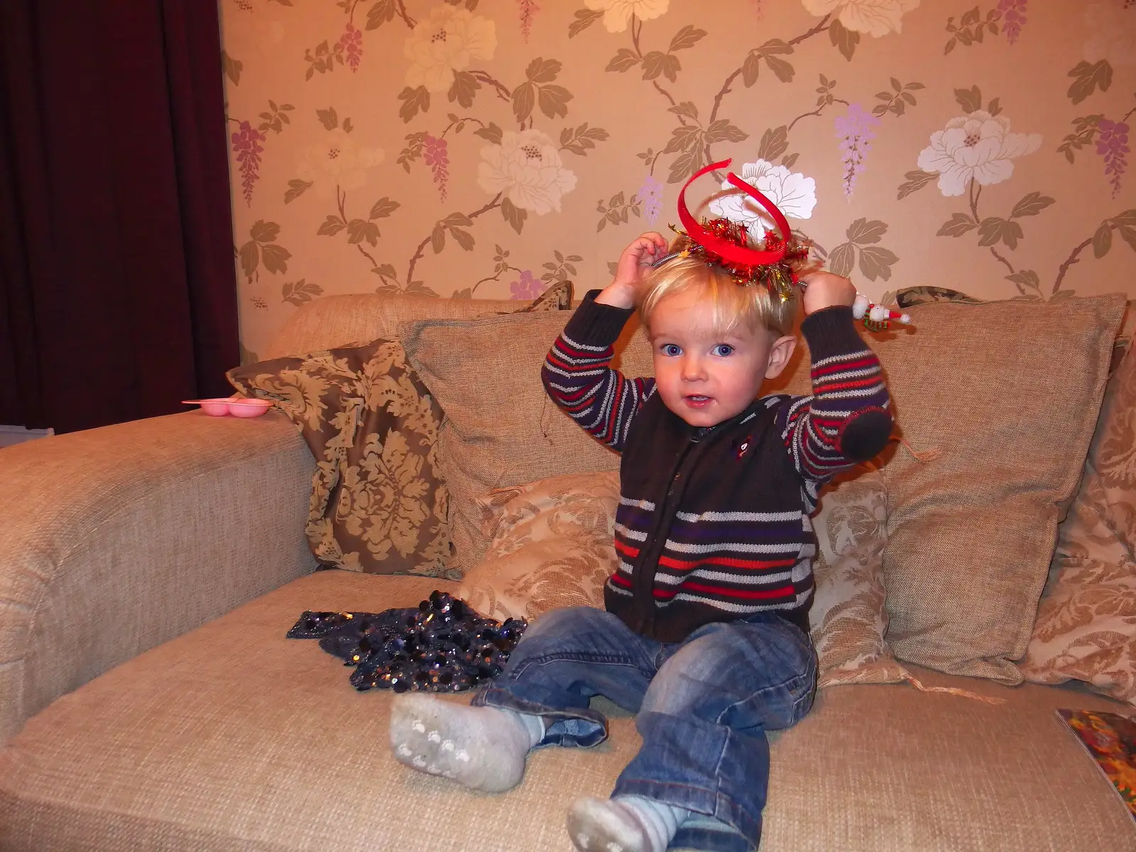 Harry's got a tinsel crown, from A Christmas Party, Brome, Suffolk - 21st December 2013