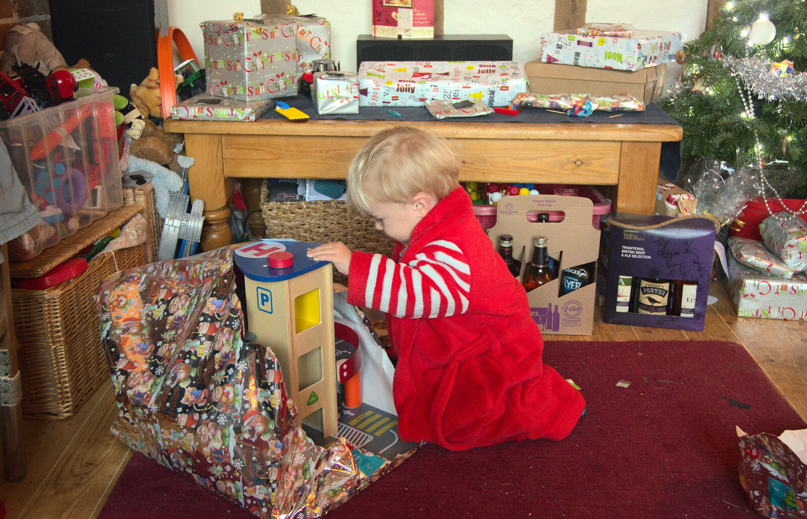 Harry opens a new toy garage from Grandad from Christmas Day and all that, Brome, Suffolk - 25th December 2013