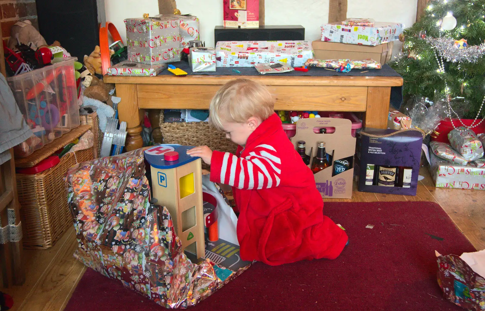 Harry opens a new toy garage from Grandad, from Christmas Day and all that, Brome, Suffolk - 25th December 2013