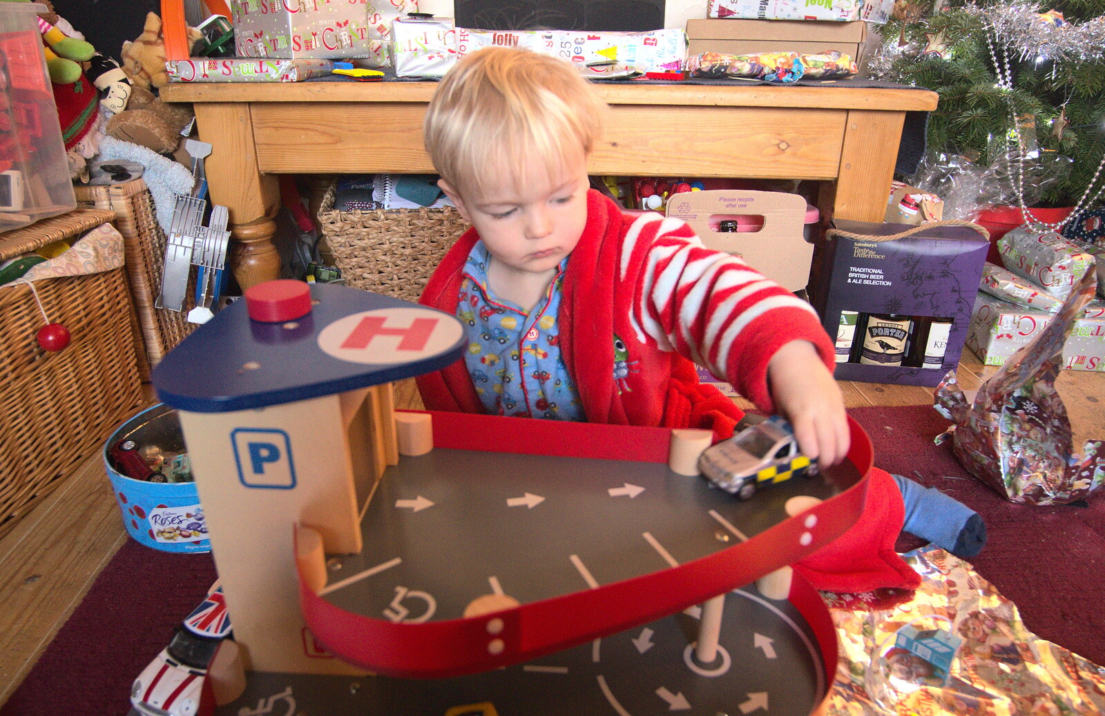 Harry plays with a police car from Christmas Day and all that, Brome, Suffolk - 25th December 2013