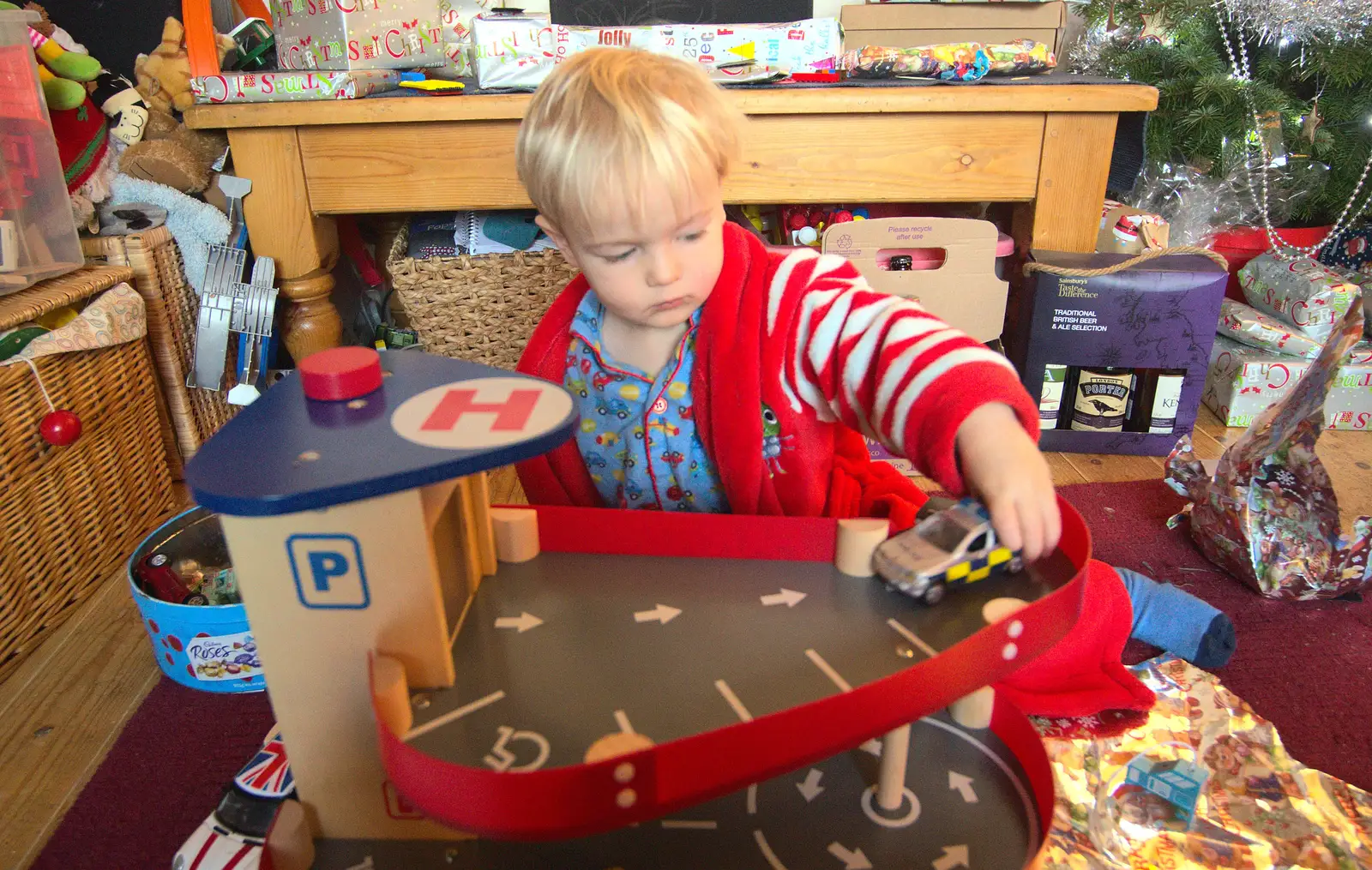 Harry plays with a police car, from Christmas Day and all that, Brome, Suffolk - 25th December 2013