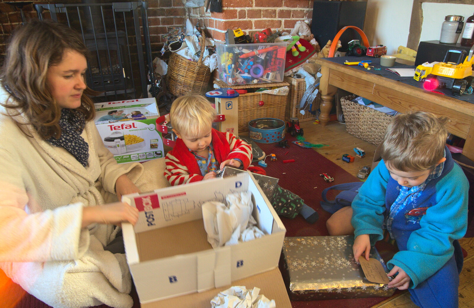 The boys open their presents from Christmas Day and all that, Brome, Suffolk - 25th December 2013