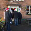 People with Santa hats on their way in, Christmas Day and all that, Brome, Suffolk - 25th December 2013