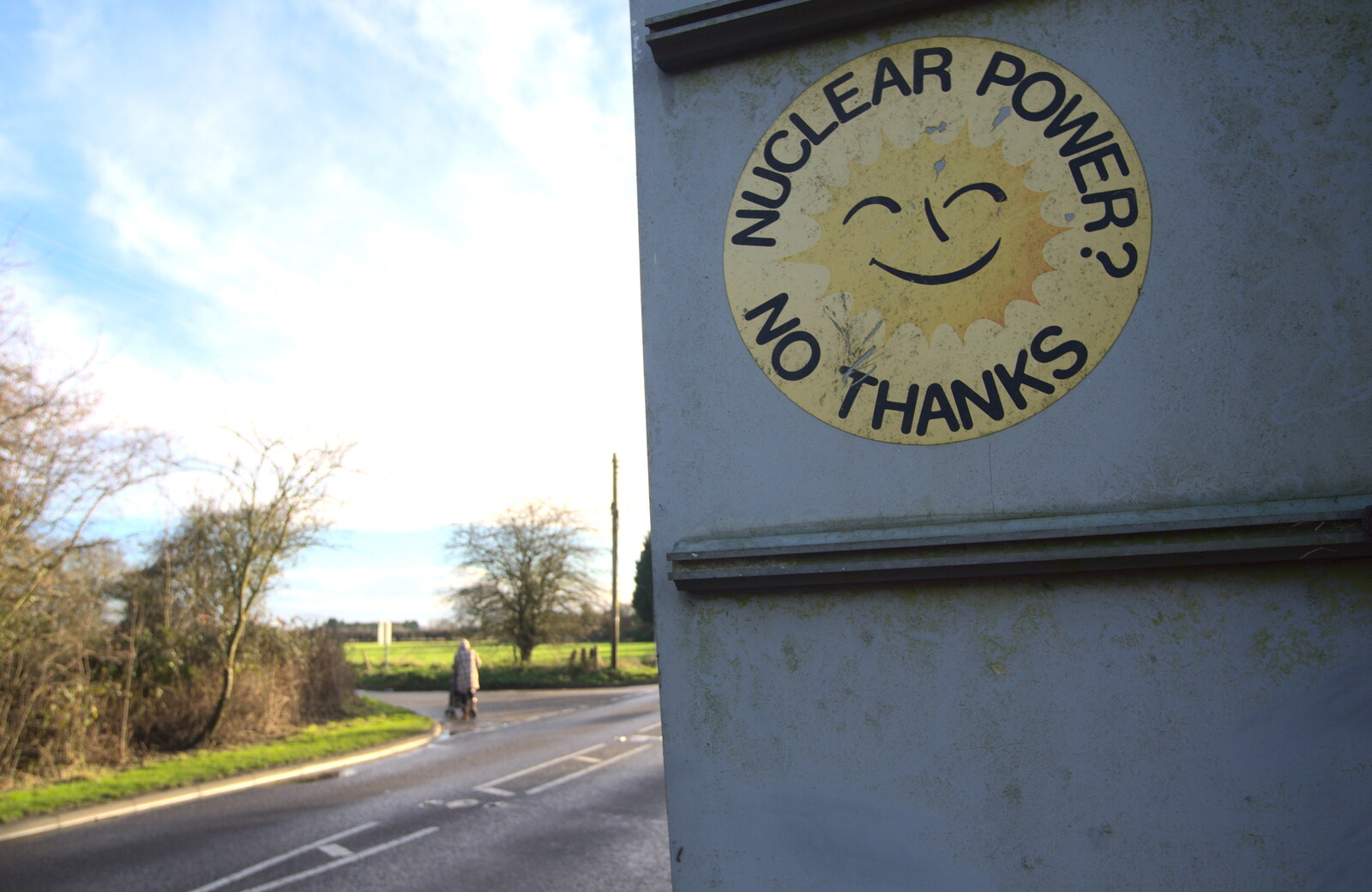 An 80s sign: Nuclear Power? No Thanks from Christmas Day and all that, Brome, Suffolk - 25th December 2013