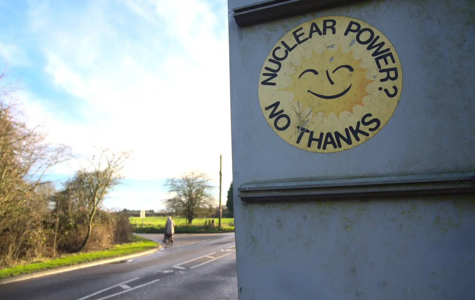 An 80s sign: Nuclear Power? No Thanks, from Christmas Day and all that, Brome, Suffolk - 25th December 2013