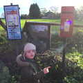 Fred points by the fallen noticeboard, Christmas Day and all that, Brome, Suffolk - 25th December 2013