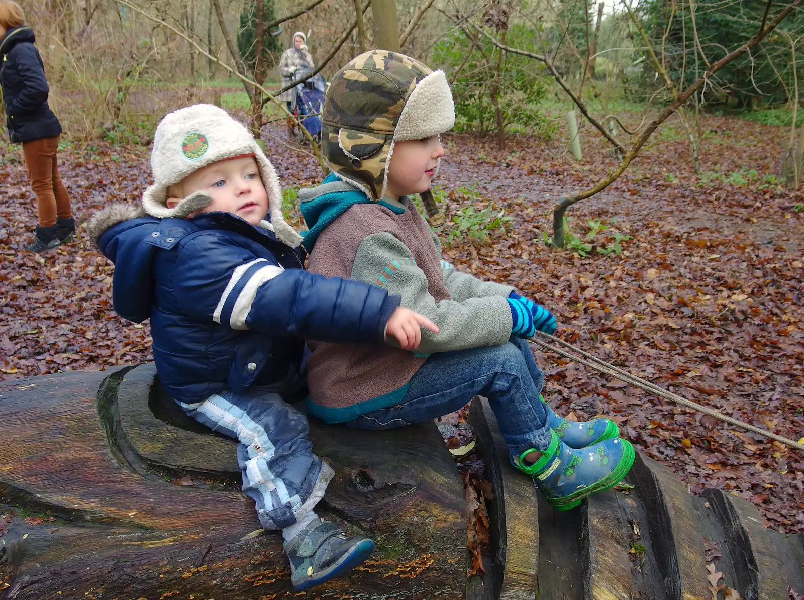 The boys on the dragon, from A Boxing Day Walk, Thornham Estate, Suffolk - 26th December 2013