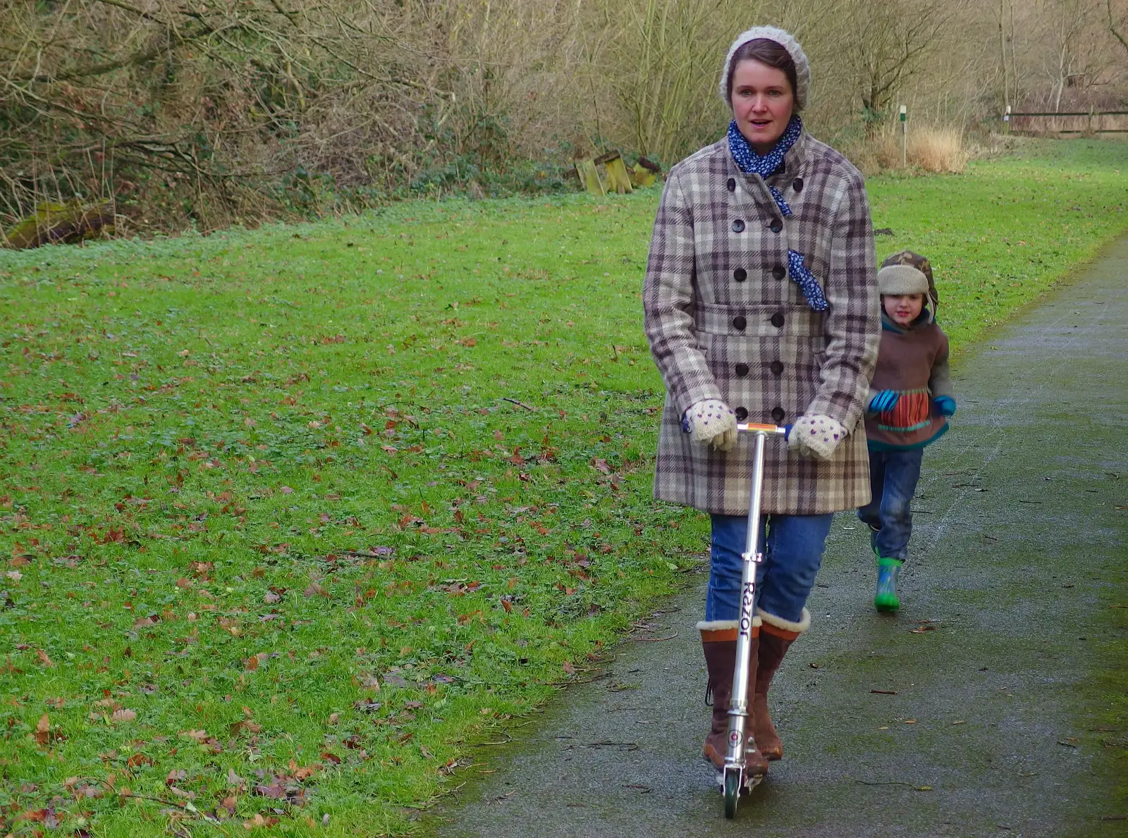 Isobel on a scooter, from A Boxing Day Walk, Thornham Estate, Suffolk - 26th December 2013