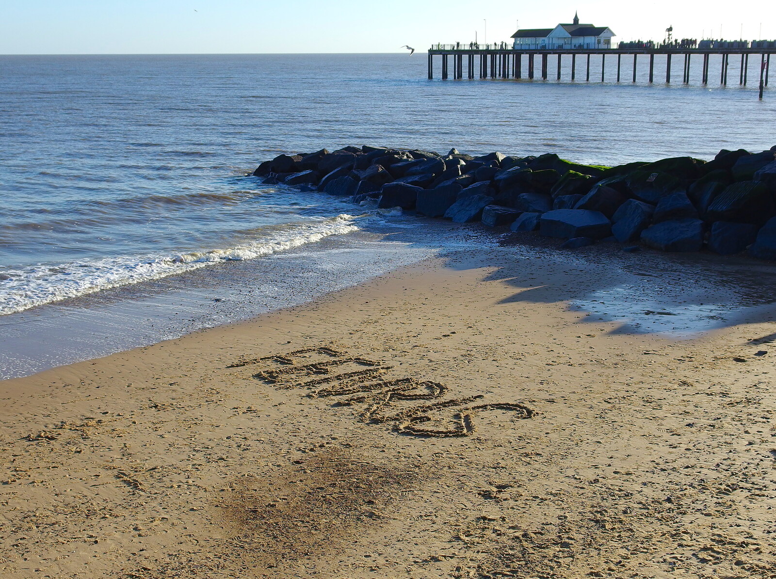 Someone's been writing on the beach from Post-Christmas Southwold, Suffolk - 29th December 2013