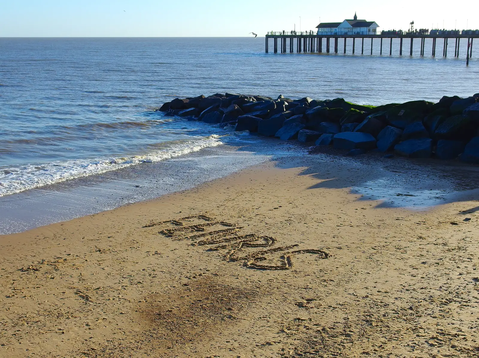 Someone's been writing on the beach, from Post-Christmas Southwold, Suffolk - 29th December 2013