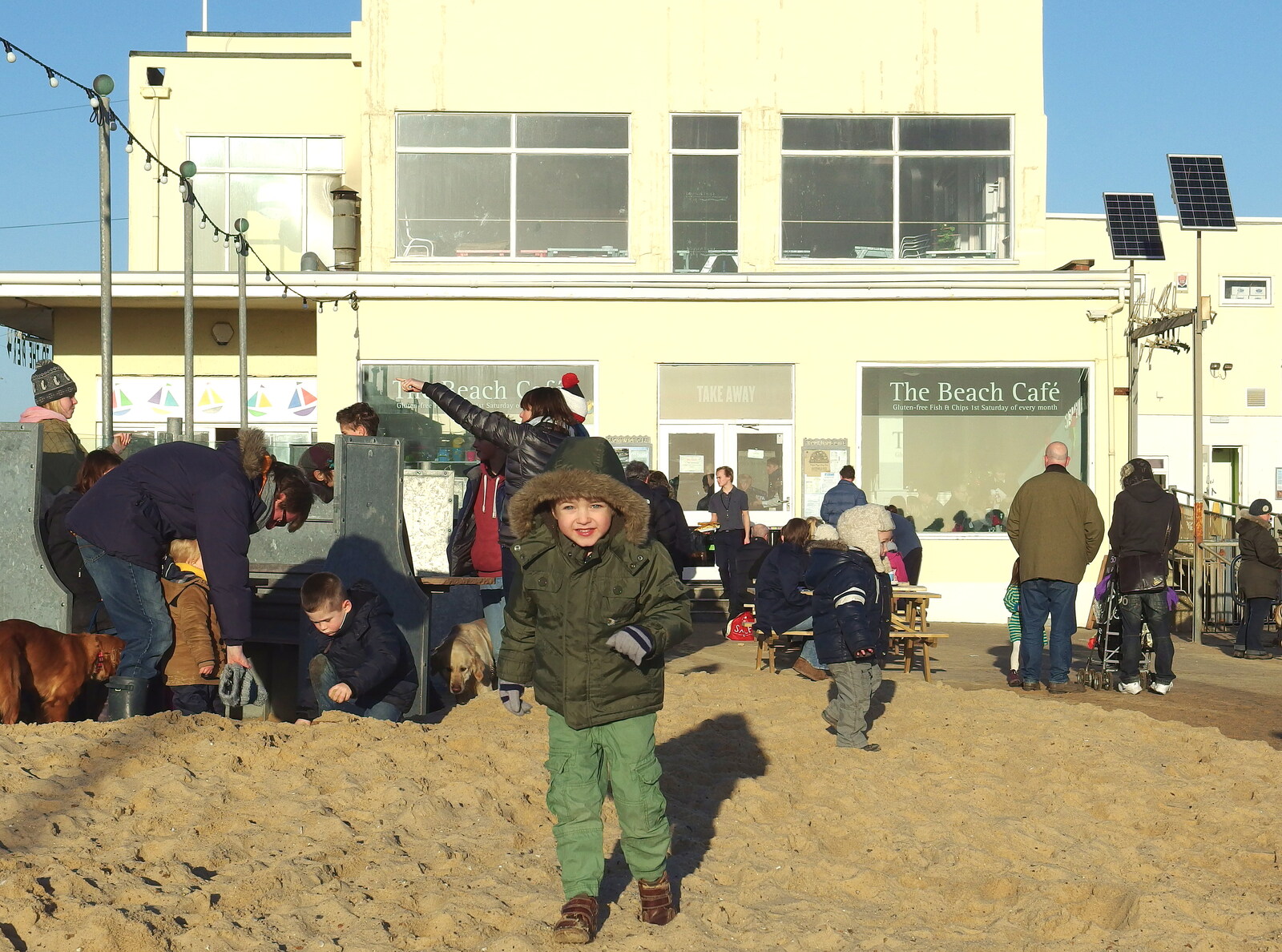 Fred on the sand from Post-Christmas Southwold, Suffolk - 29th December 2013