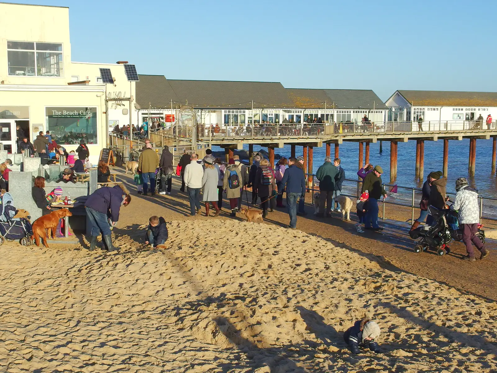 Fred plays in the temporary promenade beach, from Post-Christmas Southwold, Suffolk - 29th December 2013