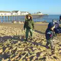 Fred and Harry roam around on the sand pile, Post-Christmas Southwold, Suffolk - 29th December 2013