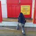Harry climbs up to the coastguard hut, Post-Christmas Southwold, Suffolk - 29th December 2013