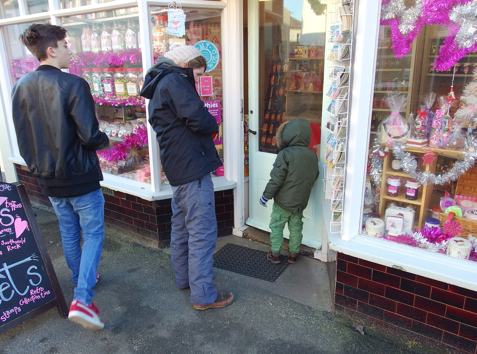 Fred piles in to a sweet shop from Post-Christmas Southwold, Suffolk - 29th December 2013