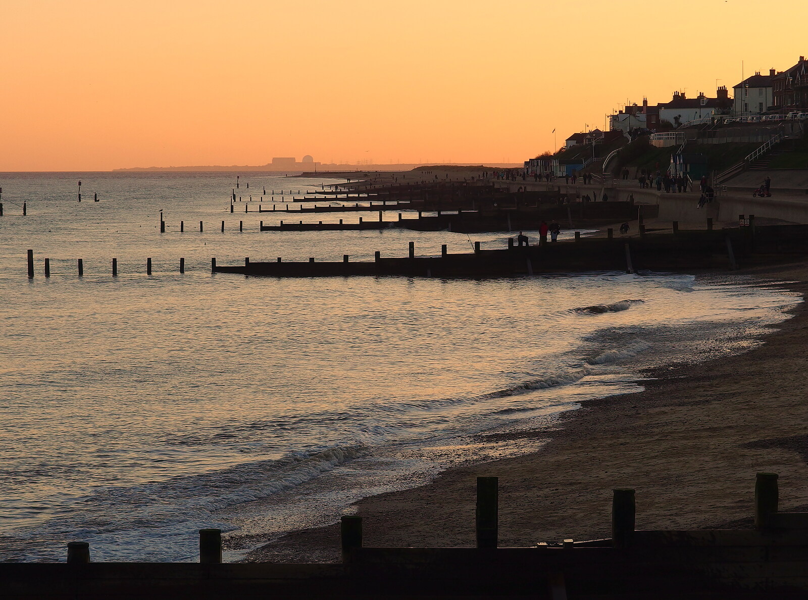 Sizewell and groynes in the sunset from Post-Christmas Southwold, Suffolk - 29th December 2013