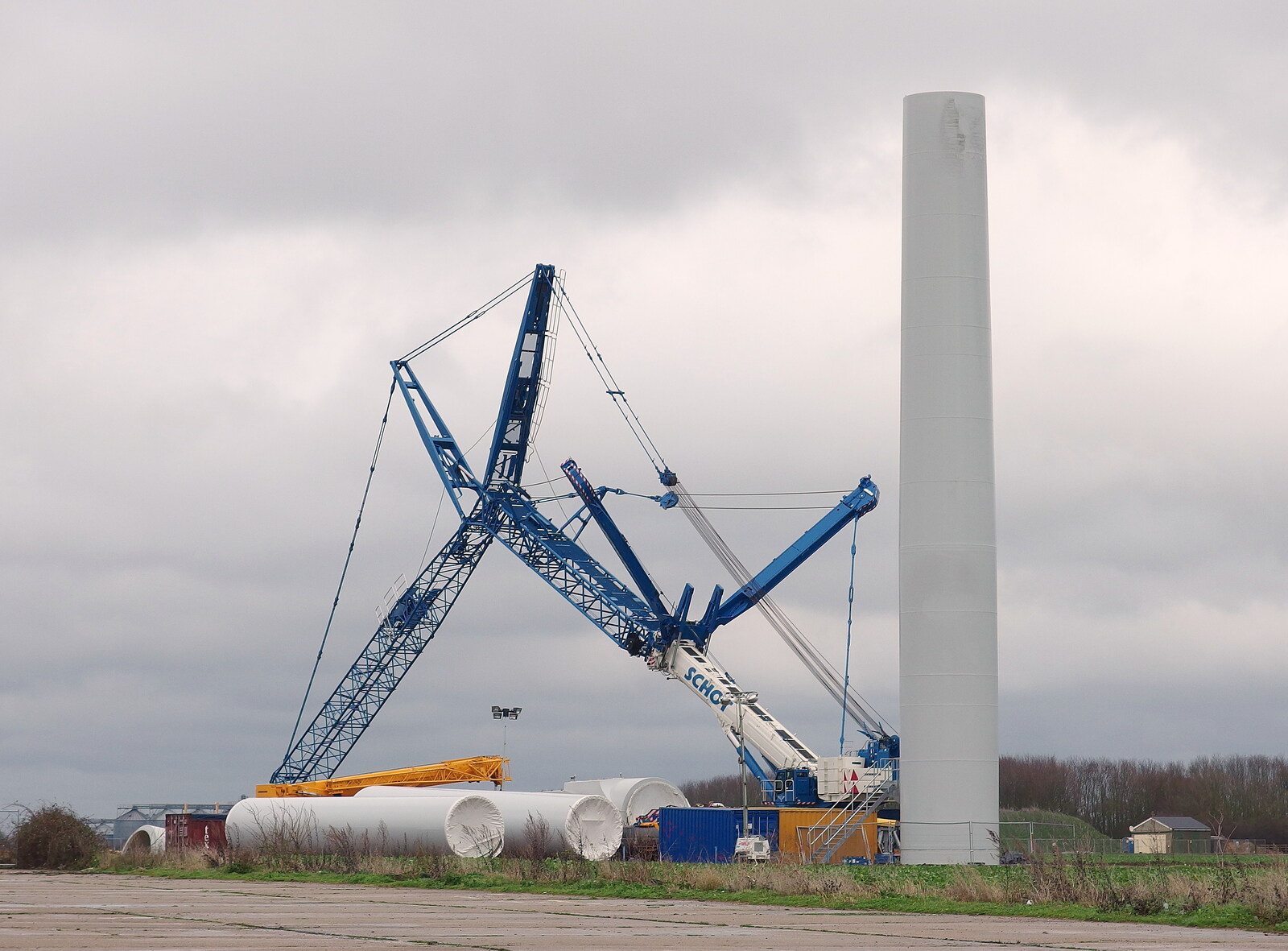 On Eye Airfield, a third wind turbine is constructed from The BBs Do New Year's Eve at the Barrel, Banham, Norfolk - 31st December 2013