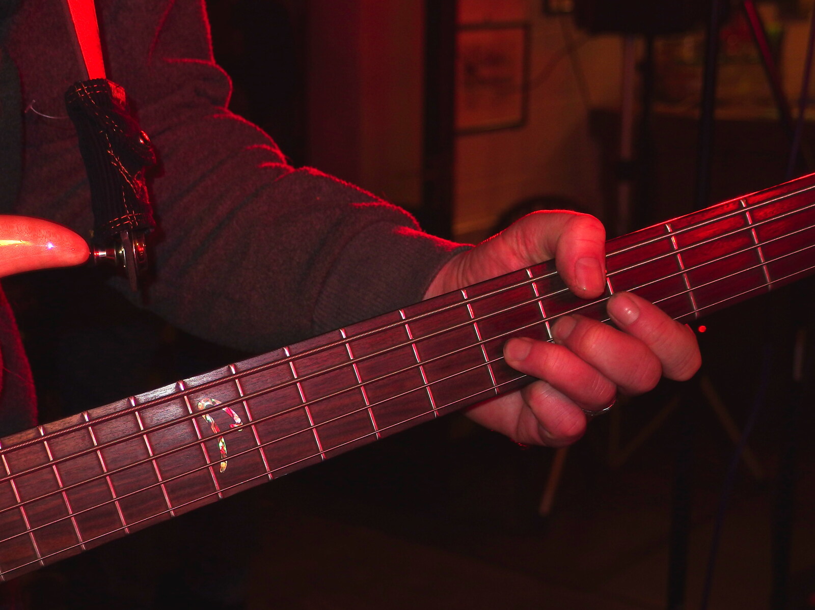 Max's Five String bass from The BBs Do New Year's Eve at the Barrel, Banham, Norfolk - 31st December 2013