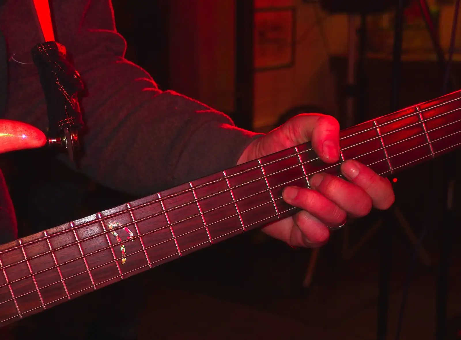 Max's Five String bass, from The BBs Do New Year's Eve at the Barrel, Banham, Norfolk - 31st December 2013