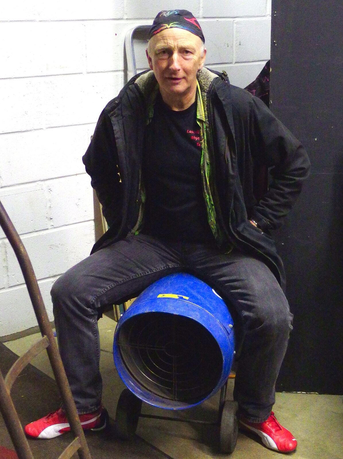 Henry sits on a space heater from The BBs Do New Year's Eve at the Barrel, Banham, Norfolk - 31st December 2013