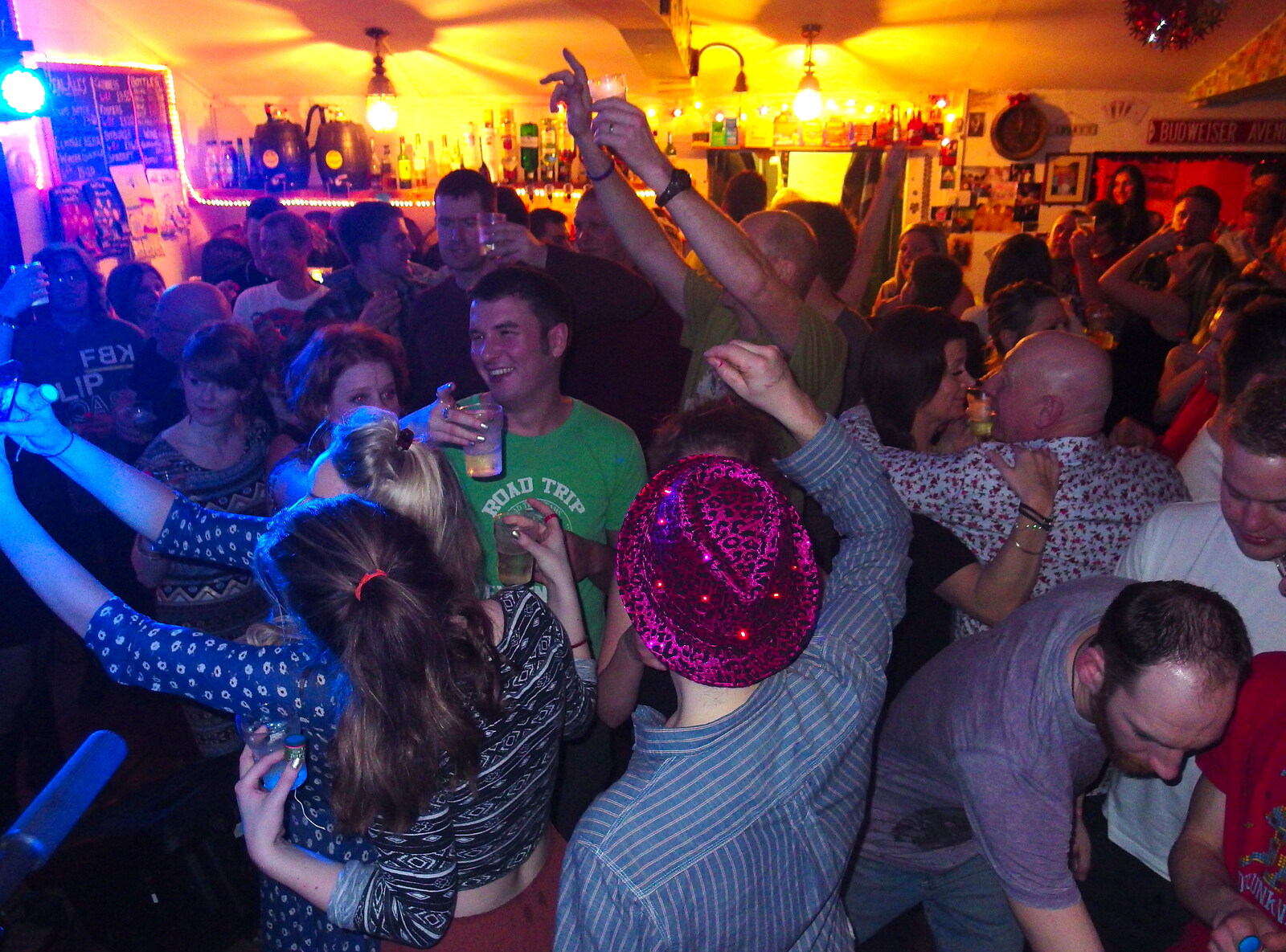 The crowd go nuts at midnight from The BBs Do New Year's Eve at the Barrel, Banham, Norfolk - 31st December 2013