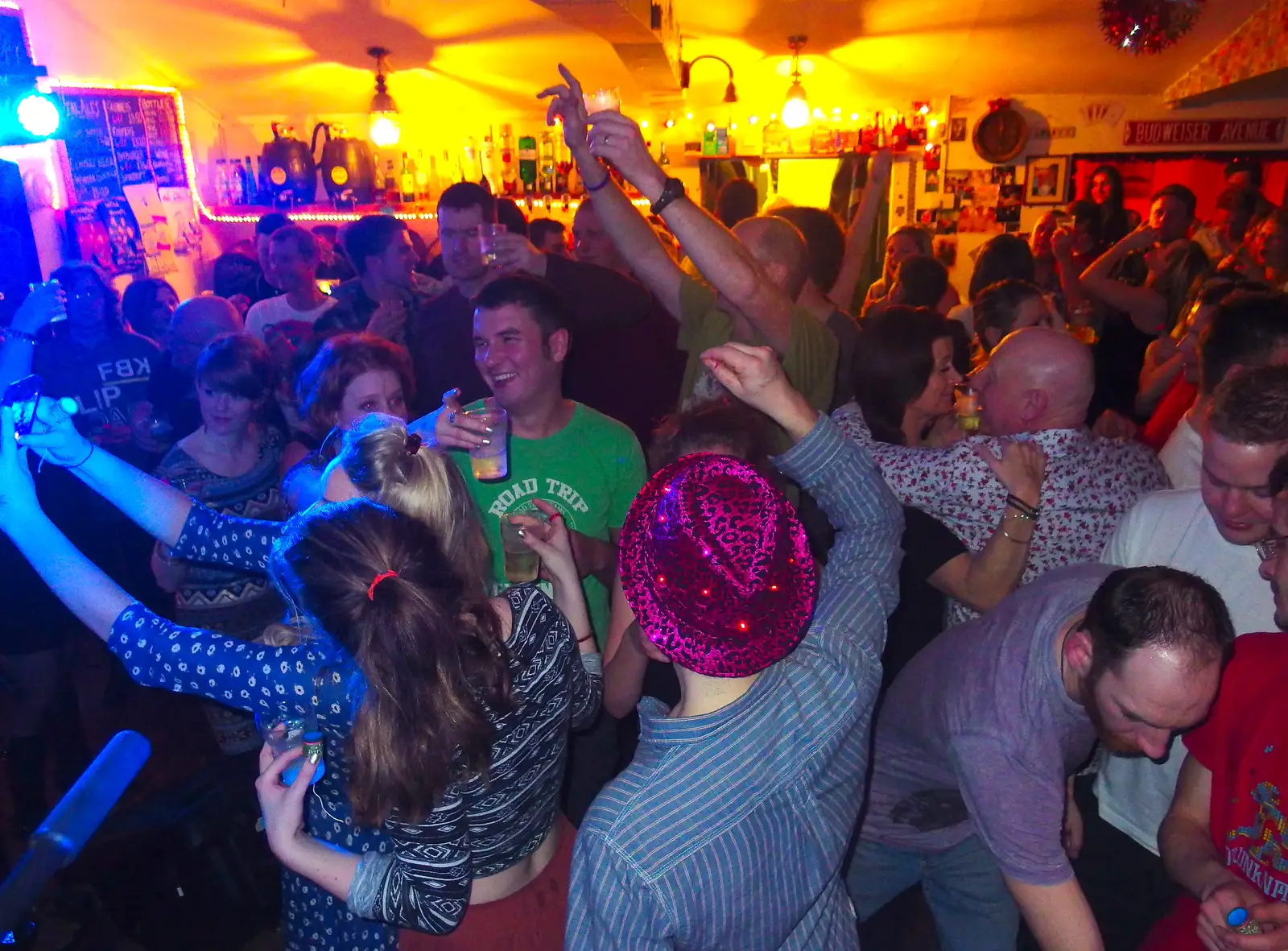 The crowd go nuts at midnight, from The BBs Do New Year's Eve at the Barrel, Banham, Norfolk - 31st December 2013