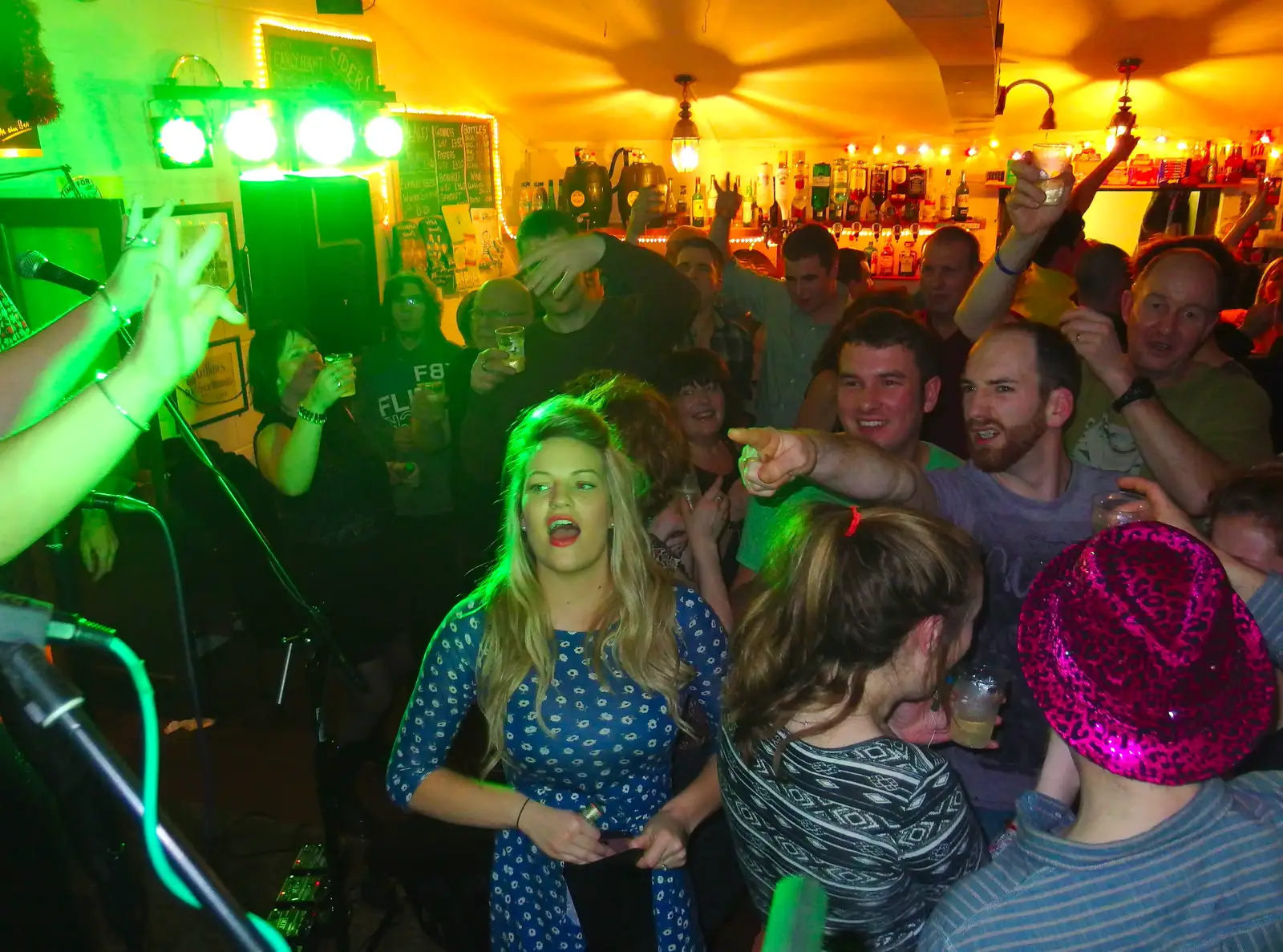 Jo waves at the crowd, from The BBs Do New Year's Eve at the Barrel, Banham, Norfolk - 31st December 2013