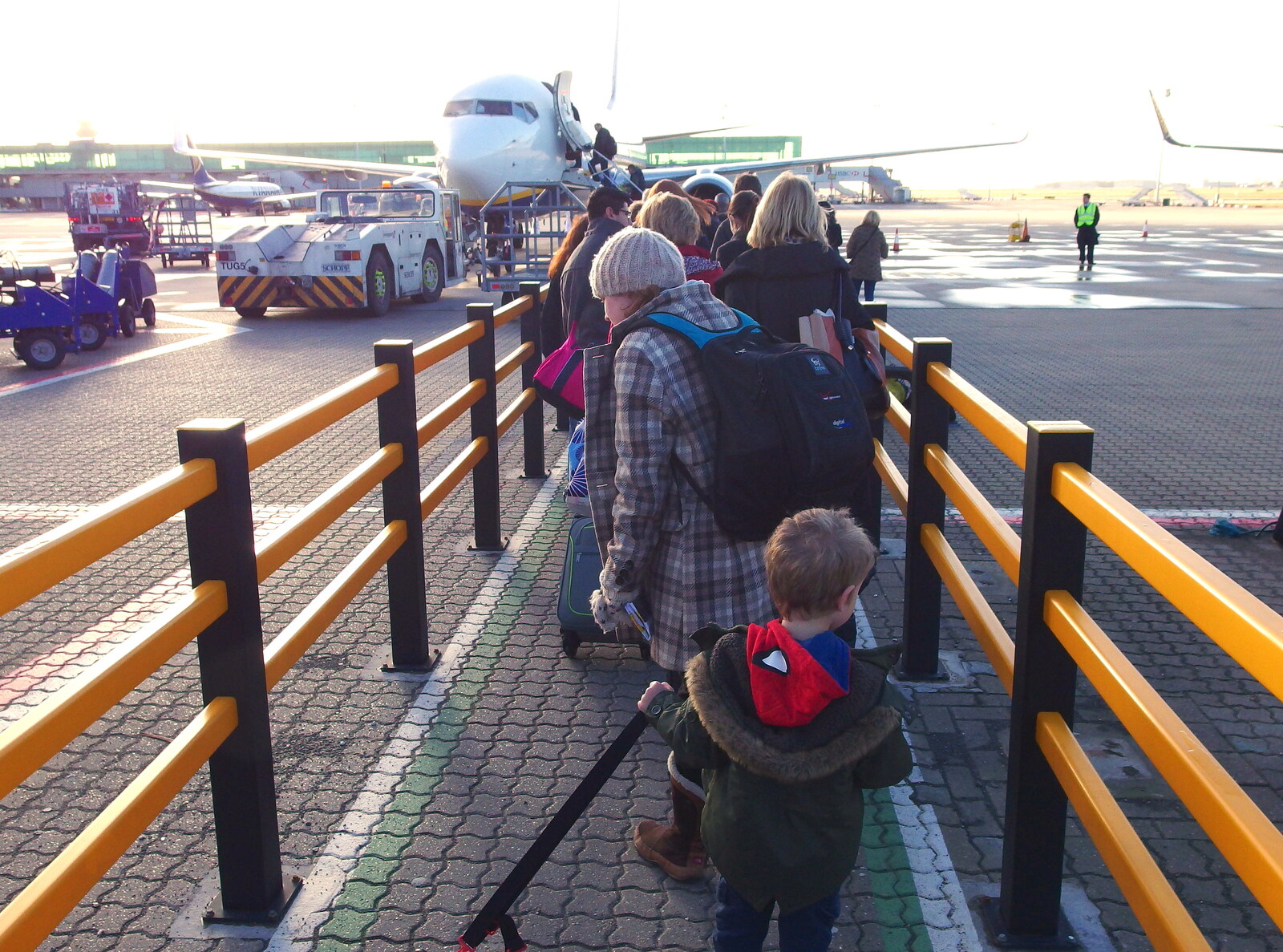 The queue to board at Stansted from A Trip to Monkstown Farm and Blackrock, County Dublin, Ireland - 2nd January 2014