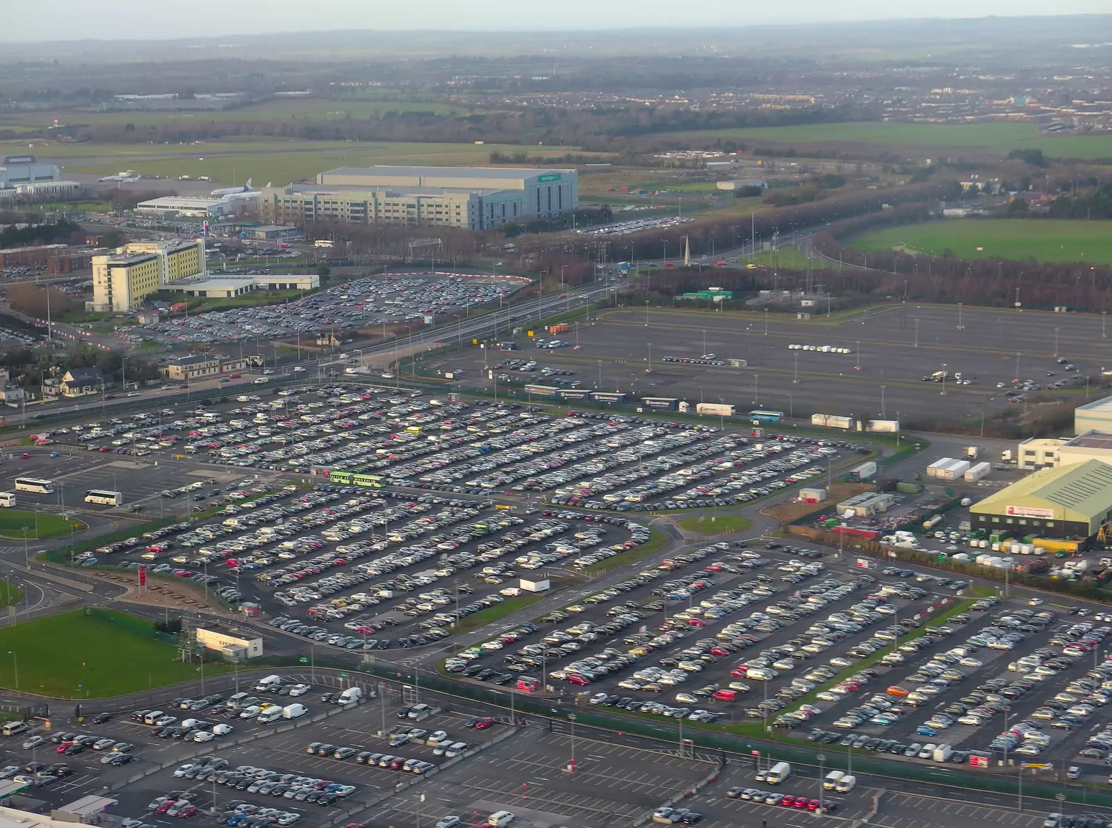 Massed car parks near Dublin Airport, from A Trip to Monkstown Farm and Blackrock, County Dublin, Ireland - 2nd January 2014