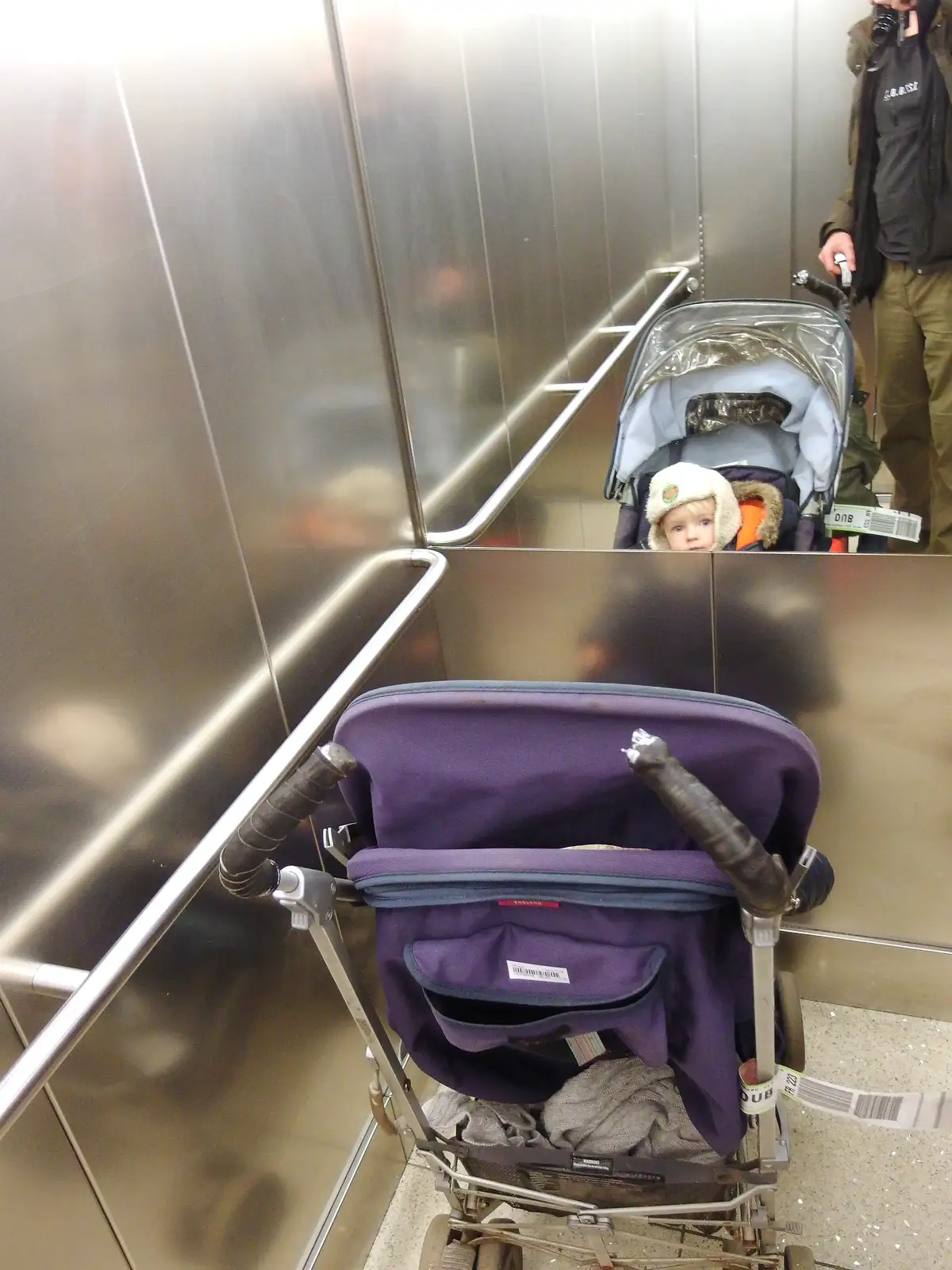 Harry in the lift, from A Trip to Monkstown Farm and Blackrock, County Dublin, Ireland - 2nd January 2014