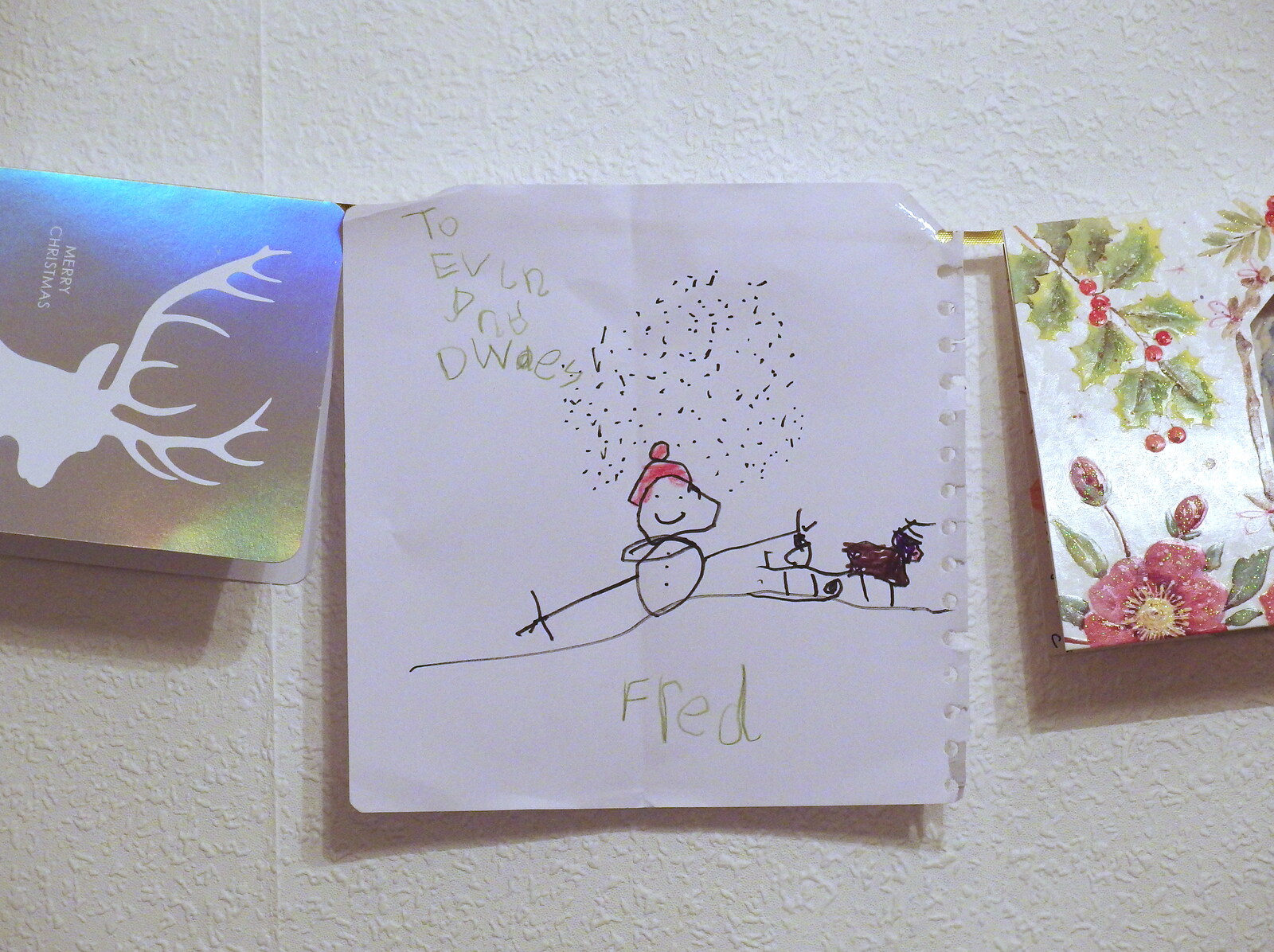 Fred's home-made Christmas card from A Trip to Monkstown Farm and Blackrock, County Dublin, Ireland - 2nd January 2014