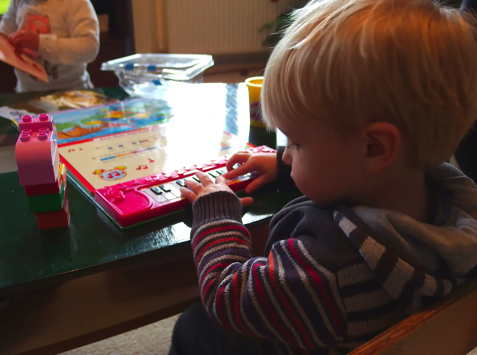 Harry plays a mini keyboard, from A Trip to Monkstown Farm and Blackrock, County Dublin, Ireland - 2nd January 2014