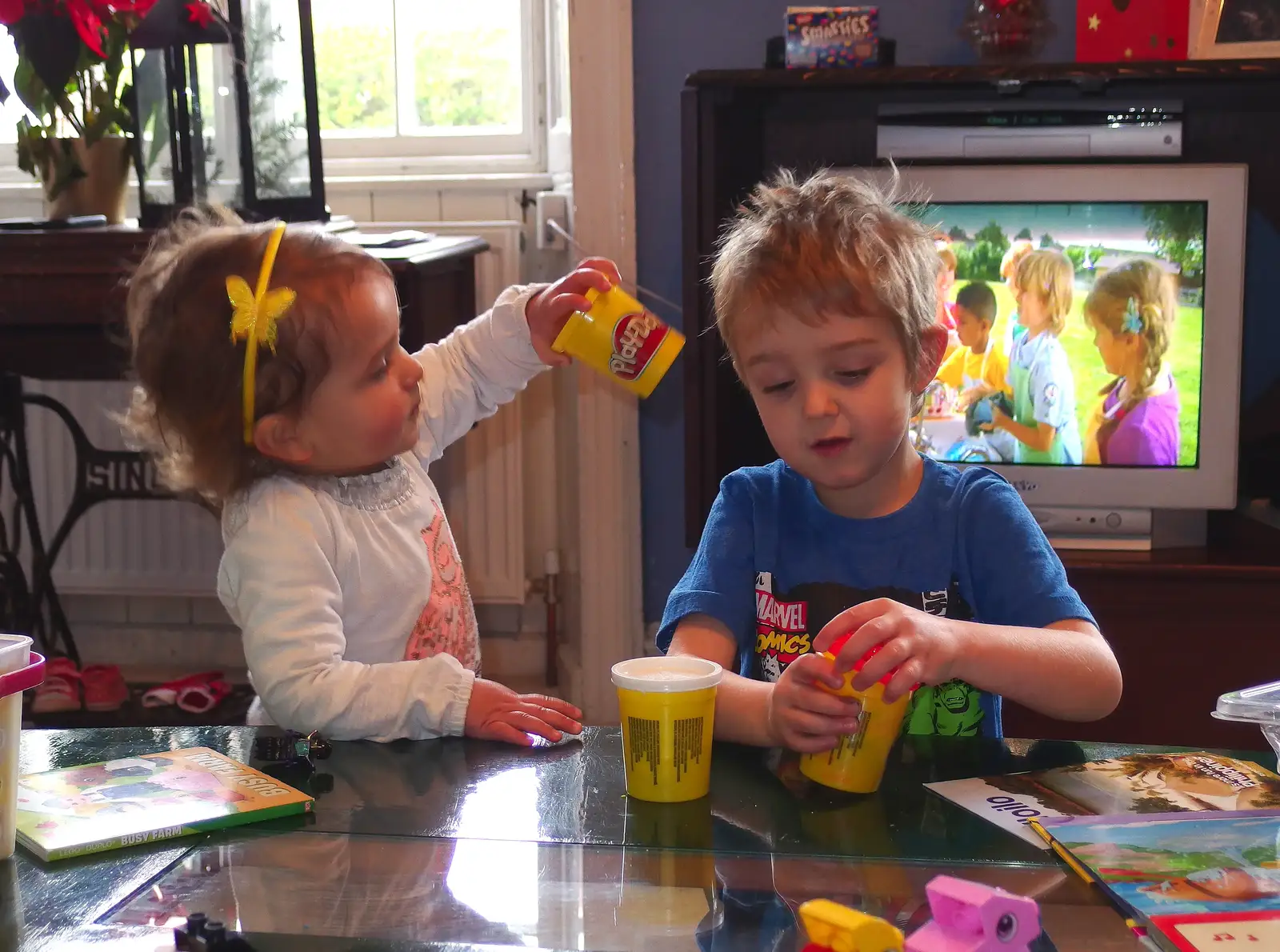 Lua and Fred do playdoh, from A Trip to Monkstown Farm and Blackrock, County Dublin, Ireland - 2nd January 2014