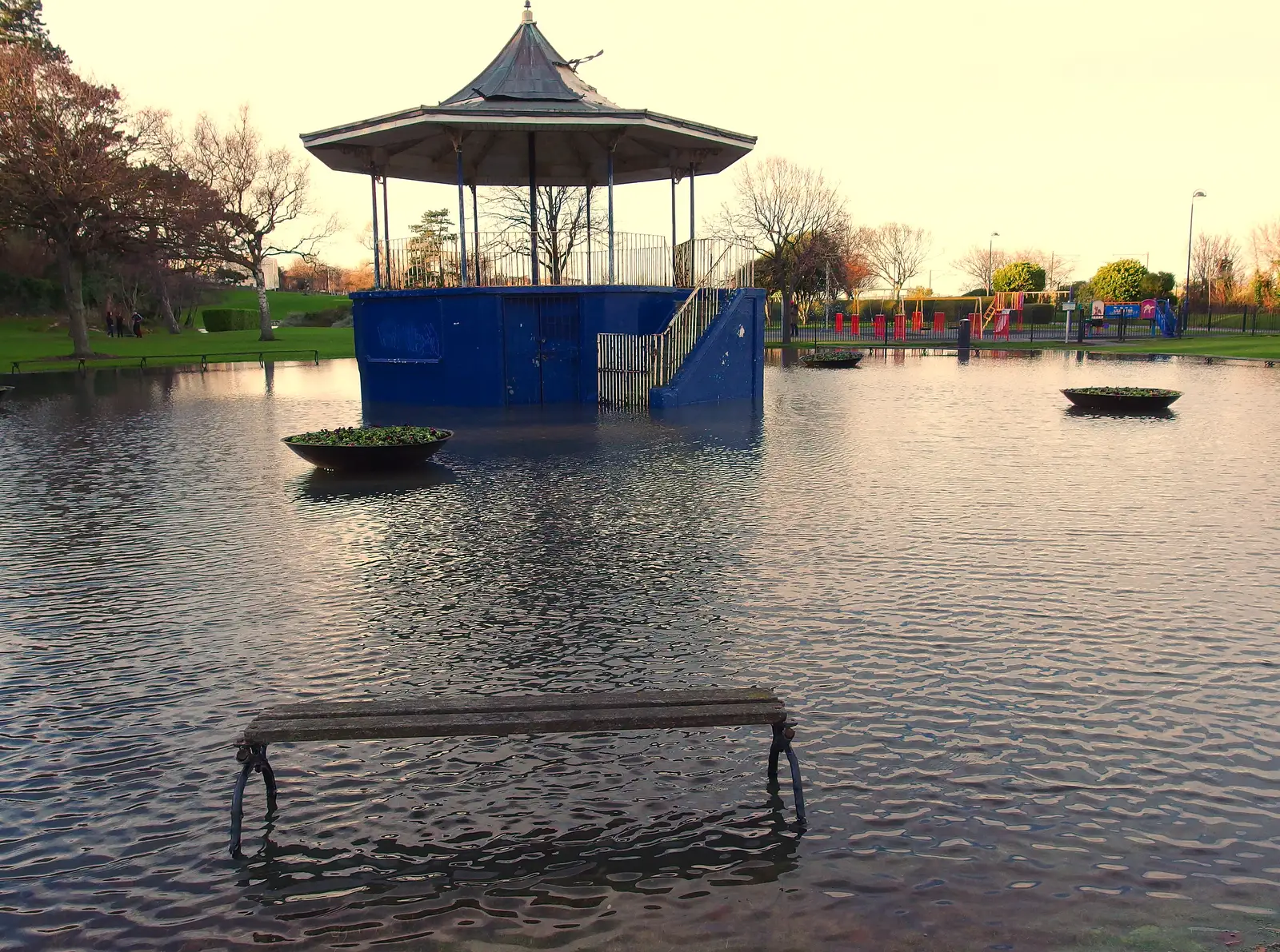 The bandstand in Blackrock park is under water, from A Trip to Monkstown Farm and Blackrock, County Dublin, Ireland - 2nd January 2014