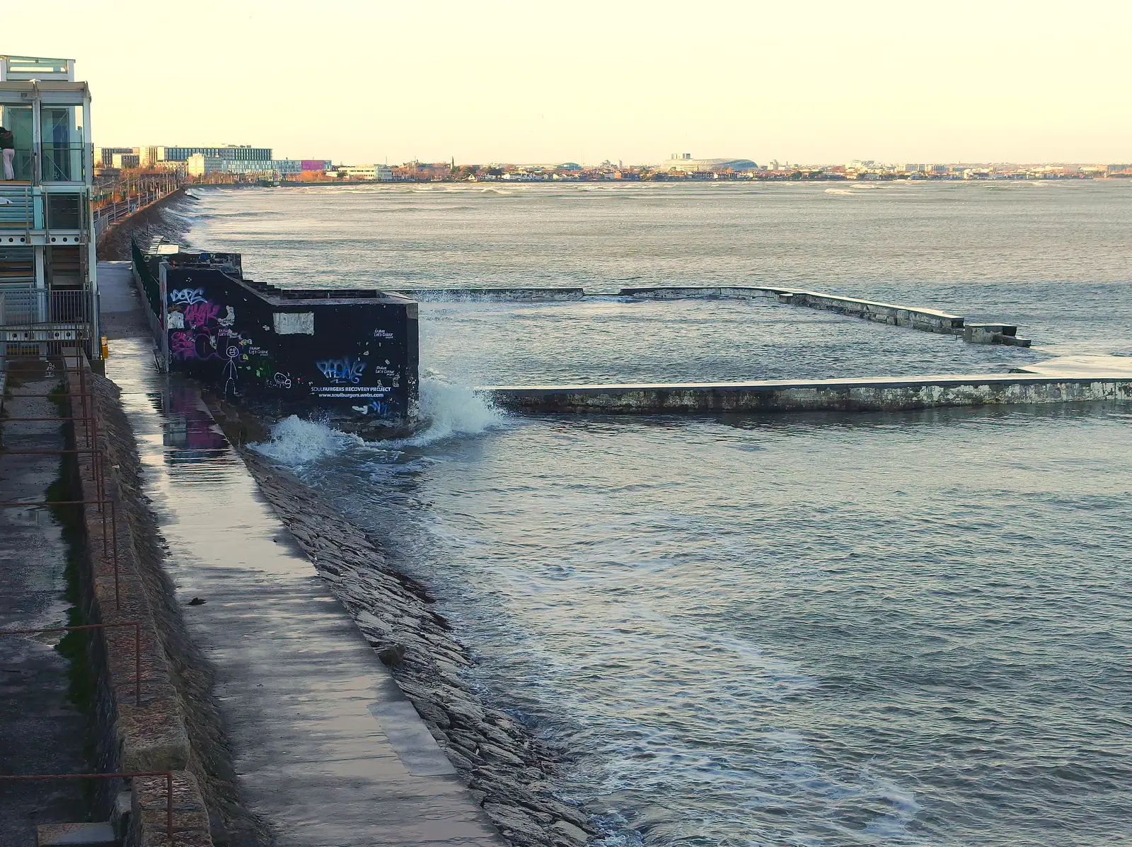 Blackrock Lido is overwhelmed by sea, from A Trip to Monkstown Farm and Blackrock, County Dublin, Ireland - 2nd January 2014