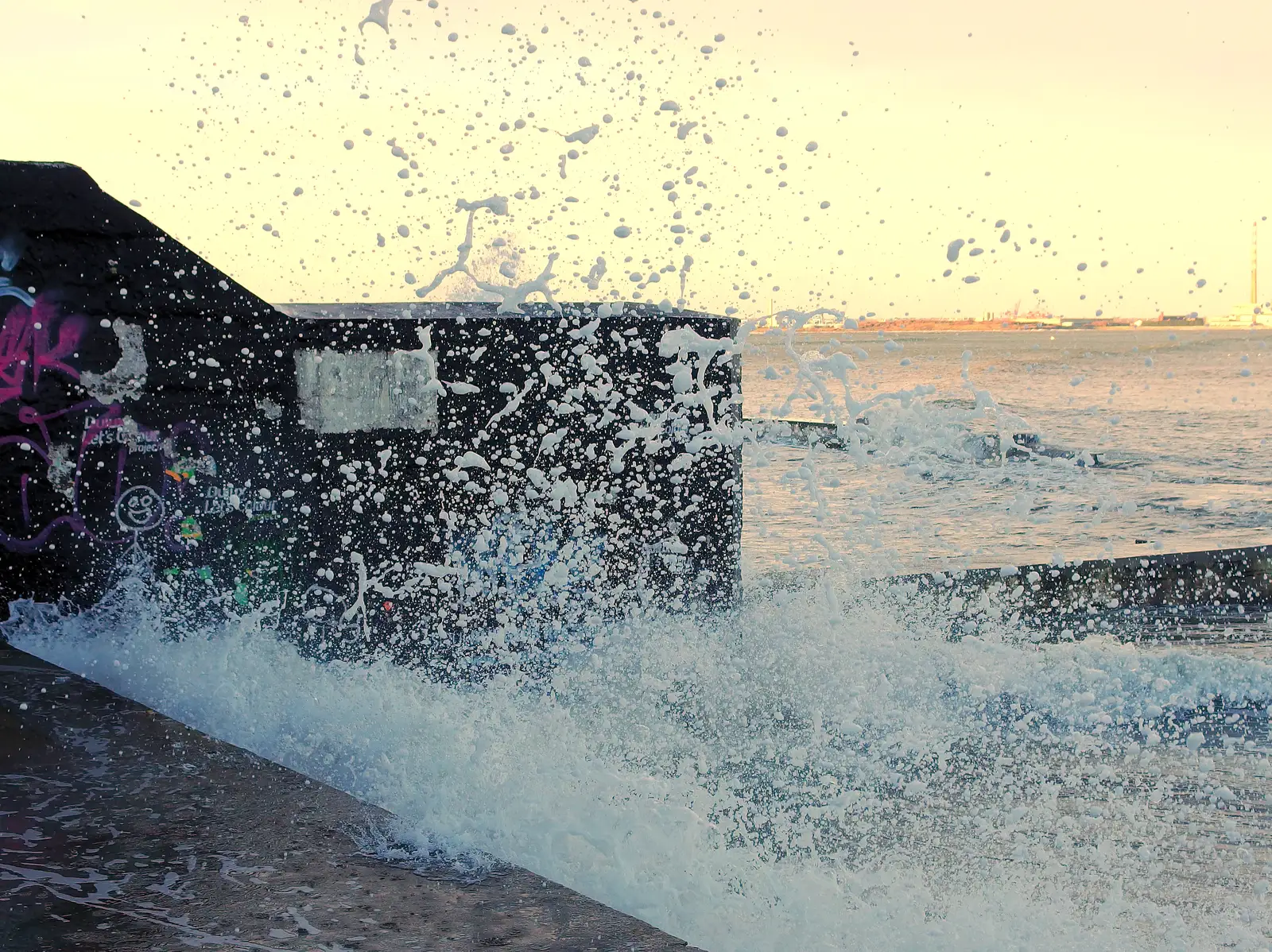 Occasional waves explode over the sea wall, from A Trip to Monkstown Farm and Blackrock, County Dublin, Ireland - 2nd January 2014