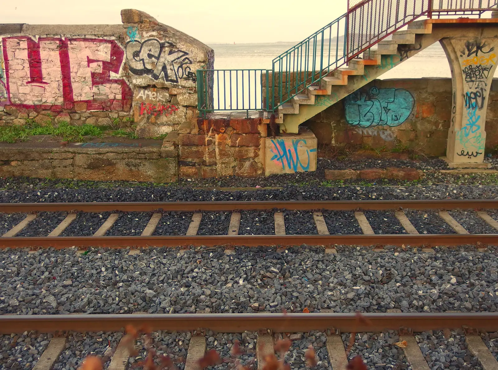 Graffiti on the DART bridge in Blackrock Park, from A Trip to Monkstown Farm and Blackrock, County Dublin, Ireland - 2nd January 2014