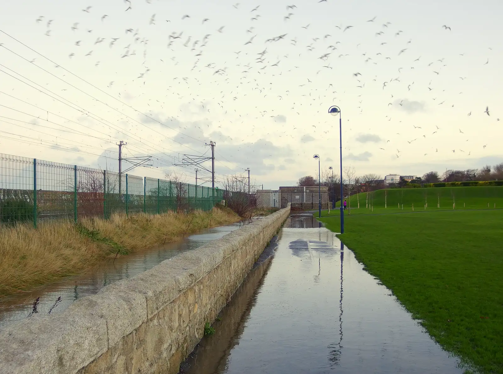 Floods both sides of the wall, from A Trip to Monkstown Farm and Blackrock, County Dublin, Ireland - 2nd January 2014