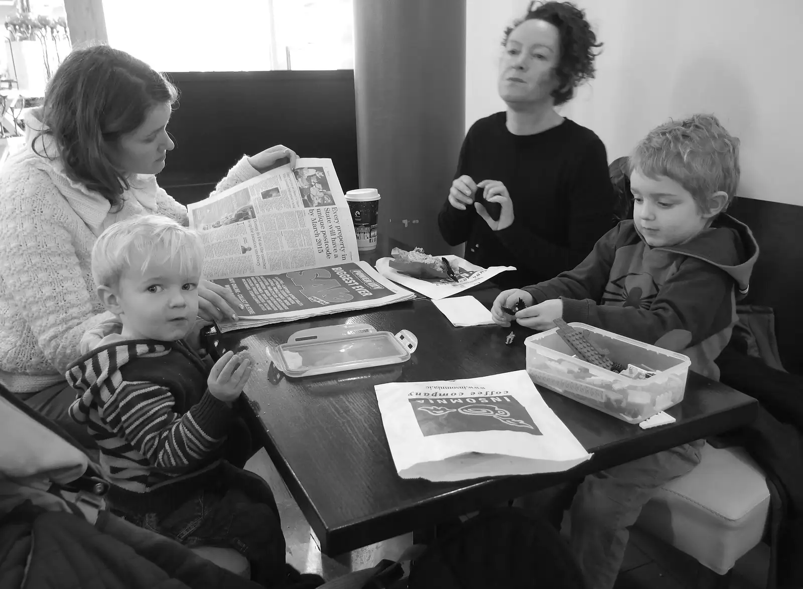 Harry and Fred play with Lego in a café, from Dun Laoghaire and an Electrical Disaster, Monkstown, County Dublin, Ireland - 4th January 2014