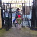 Evelyn and the gang head through an iron gate, Dun Laoghaire and an Electrical Disaster, Monkstown, County Dublin, Ireland - 4th January 2014