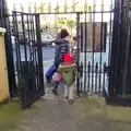 Evelyn and the gang head through an iron gate, Dun Laoghaire and an Electrical Disaster, Monkstown, County Dublin, Ireland - 4th January 2014