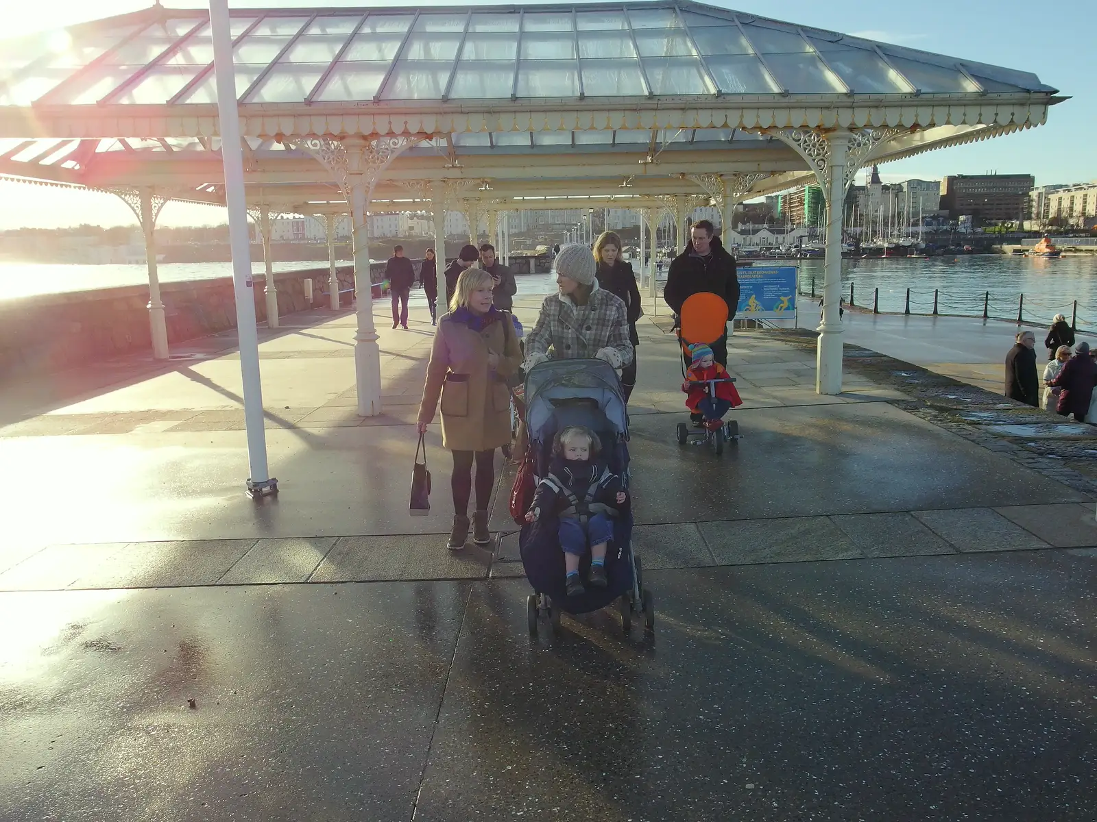 Various buggies are trundled along the pier, from Dun Laoghaire and an Electrical Disaster, Monkstown, County Dublin, Ireland - 4th January 2014