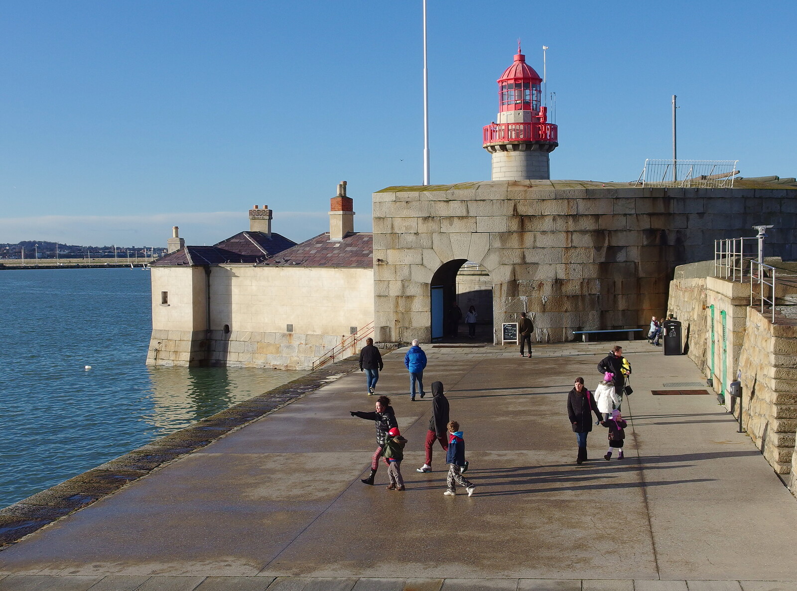 Evelyn points out to sea at the end of the pier from Dun Laoghaire and an Electrical Disaster, Monkstown, County Dublin, Ireland - 4th January 2014