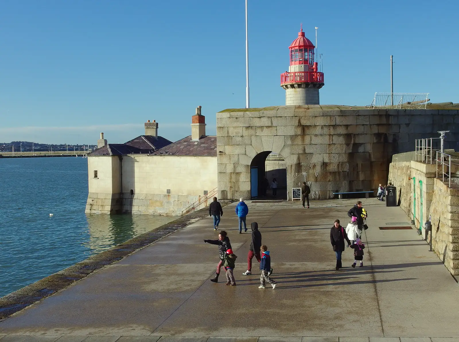 Evelyn points out to sea at the end of the pier, from Dun Laoghaire and an Electrical Disaster, Monkstown, County Dublin, Ireland - 4th January 2014