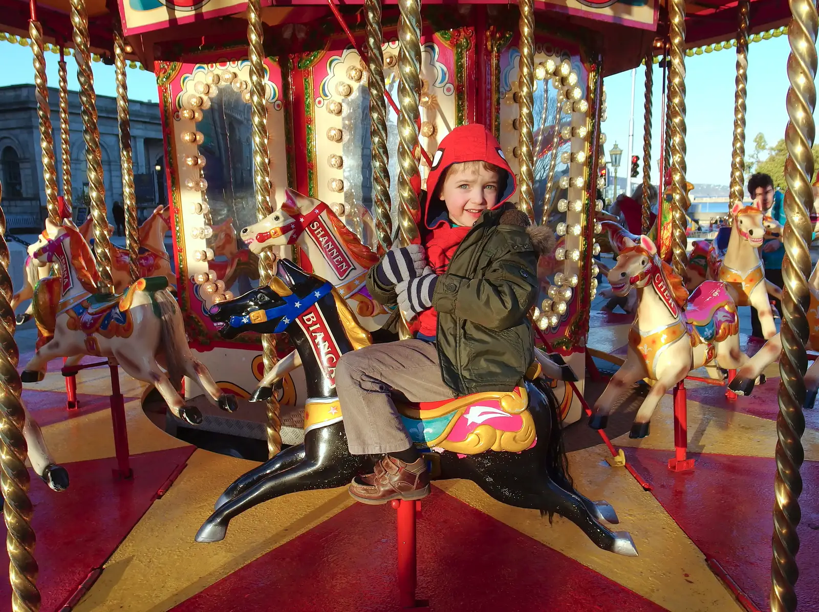 Fred on the mini gallopers, from Dun Laoghaire and an Electrical Disaster, Monkstown, County Dublin, Ireland - 4th January 2014