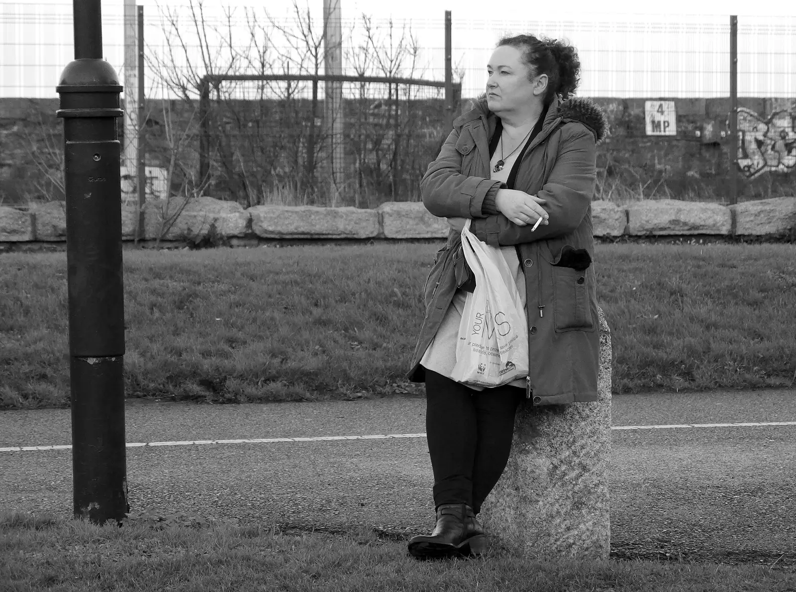 Louise sits on a pillar for a smoke, from Dun Laoghaire and an Electrical Disaster, Monkstown, County Dublin, Ireland - 4th January 2014