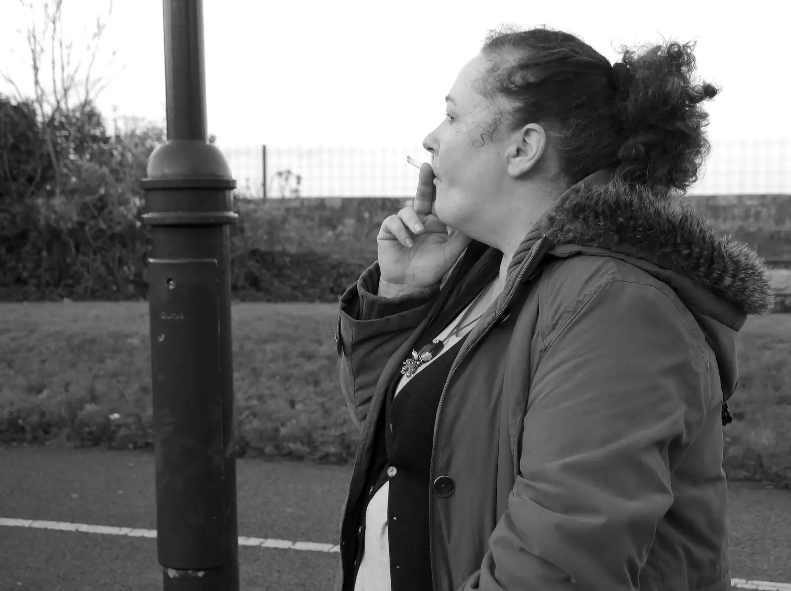 Louise with a fag on, from Dun Laoghaire and an Electrical Disaster, Monkstown, County Dublin, Ireland - 4th January 2014