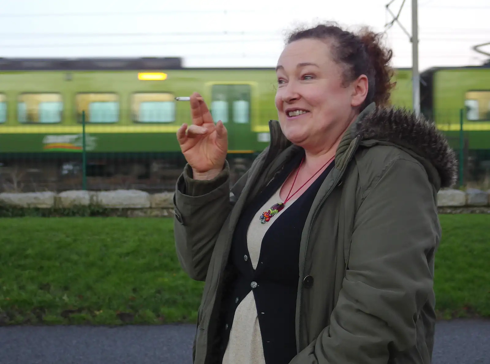 The DART goes past, from Dun Laoghaire and an Electrical Disaster, Monkstown, County Dublin, Ireland - 4th January 2014