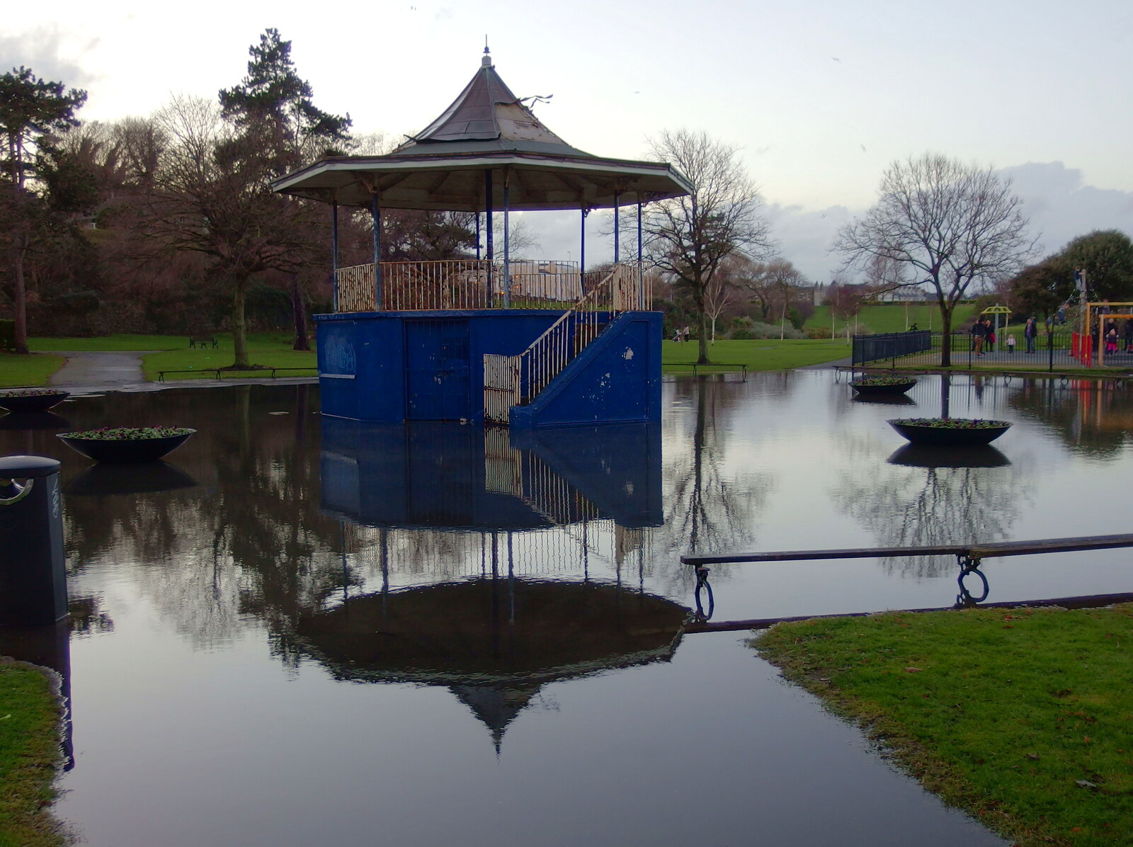 Back to the flooded bandstand in the park from Dun Laoghaire and an Electrical Disaster, Monkstown, County Dublin, Ireland - 4th January 2014