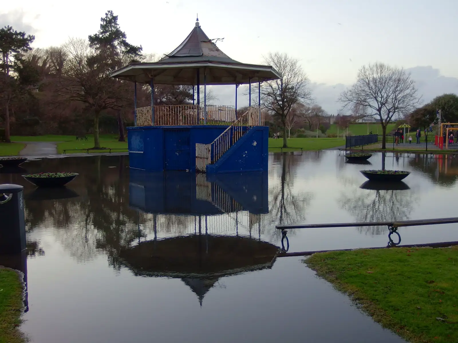 Back to the flooded bandstand in the park, from Dun Laoghaire and an Electrical Disaster, Monkstown, County Dublin, Ireland - 4th January 2014